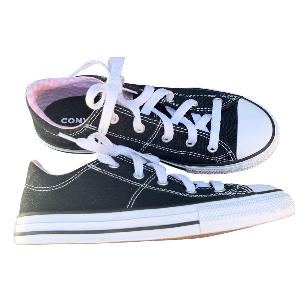 Converse Chuck Taylor All Star Low Black Pink Gingham Lining Sneakers 3Y